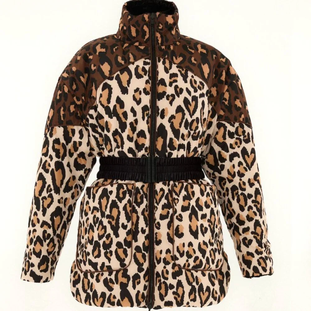FARM Rio Black Marvelous Garden Puffer Jacket Exotic Tropical Leopard Print - Picture 2 of 16